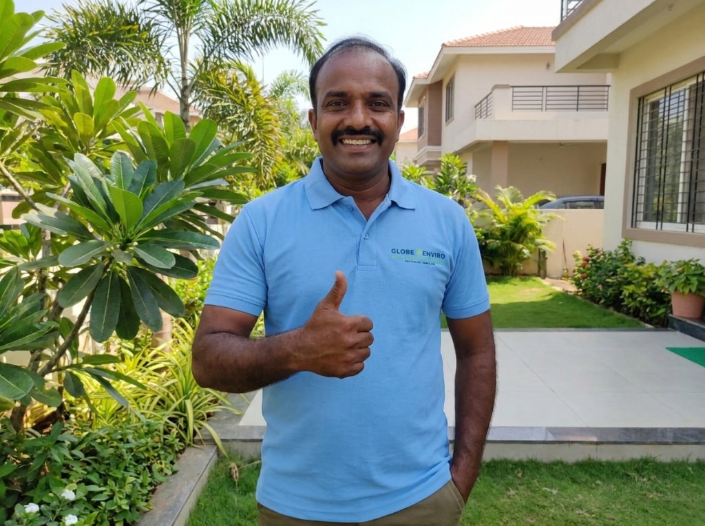 Globe Enviro technician giving a thumbs up